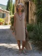 Robe en lin femme café sans manches Lourmarin portée dans le Luberon
