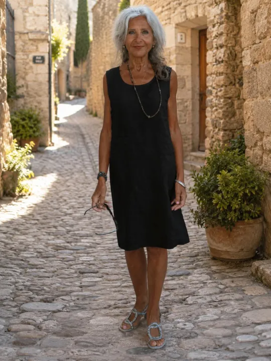 robe-lin-femme-noire-sans-manches-lourmarin-lifestyle-luberon
