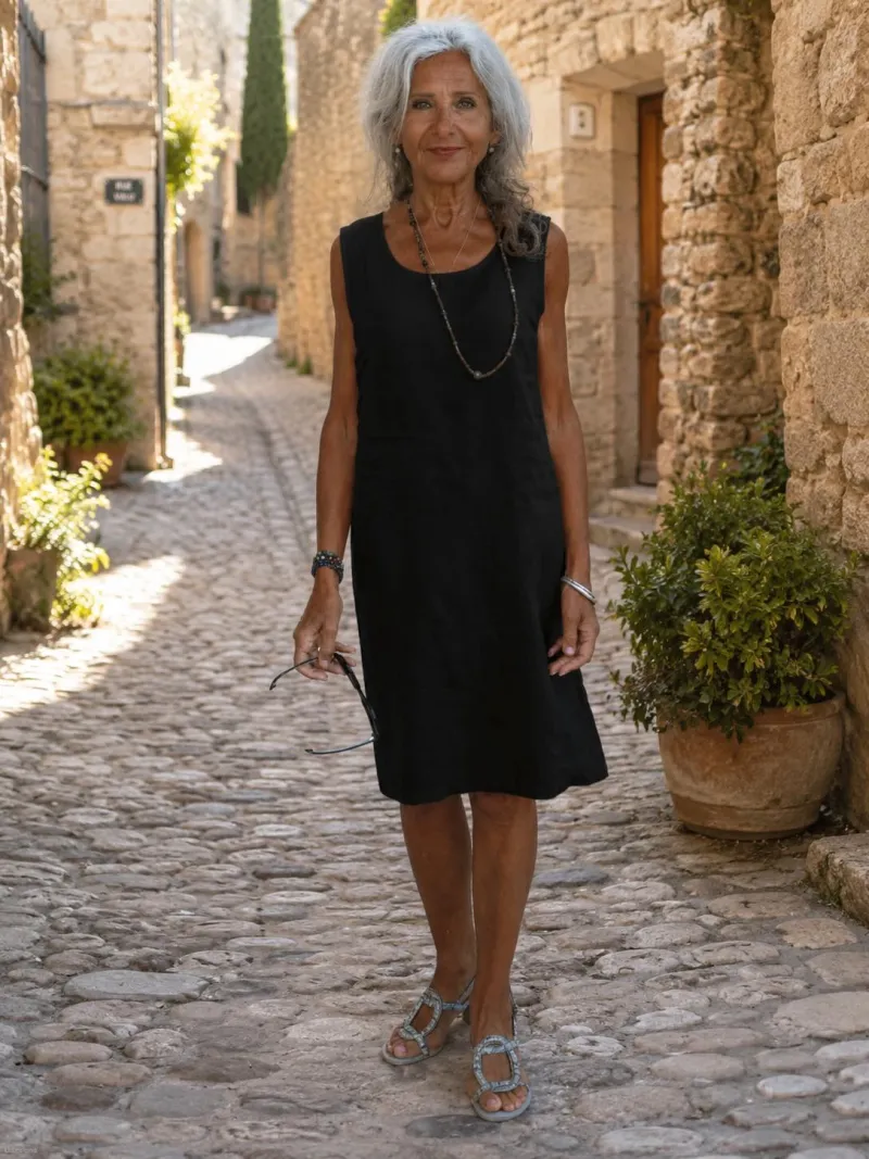 robe-lin-femme-noire-sans-manches-lourmarin-lifestyle-luberon