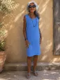 Robe en lin femme bleu roi sans manches Lourmarin