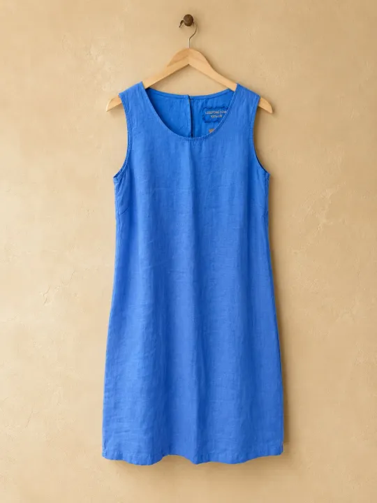 Robe en lin femme bleu roi sans manches sur cintre Lourmarin