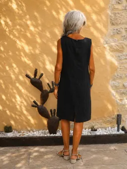 Robe en lin femme noire sans manches Lourmarin vue de dos