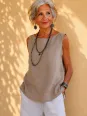 Women's sleeveless linen top in coffee brown Lauris front
