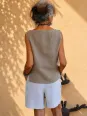 Women's sleeveless linen top in coffee brown Lauris back