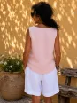 Back view of the women's salmon linen sleeveless top Lauris