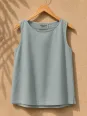 Top en lin femme gris bleu sans manches Lauris sur cintre