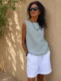 Top en lin femme gris bleu sans manches Lauris – face