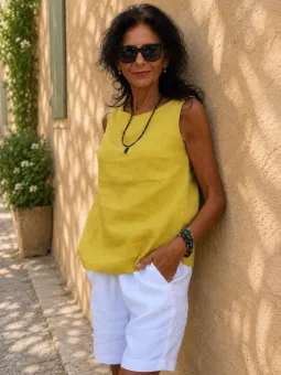 Top en lin femme jaune sans manches Lauris – 100% lin