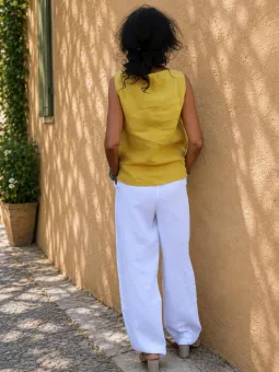 Women's sleeveless yellow linen top Lauris back view – 100% linen
