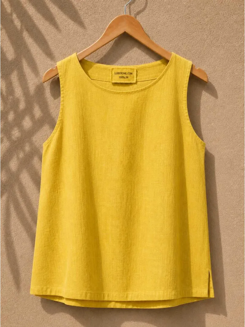 Top en lin femme jaune sans manches Lauris sur cintre – 100% lin