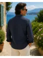 Men's Long Sleeve Linen Shirt Navy – Bonnieux – Back View