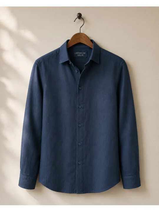 Men's Long Sleeve Linen Shirt Navy – Bonnieux – On Hanger