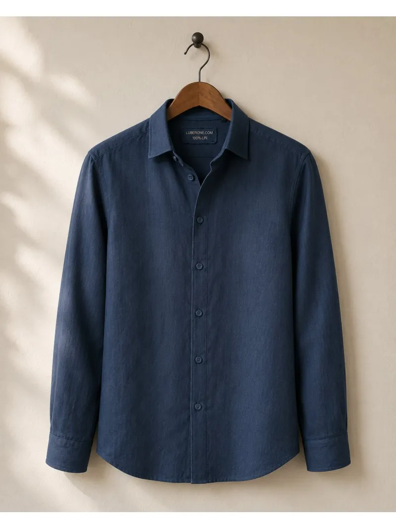Chemise en lin homme marine manches longues – Bonnieux – Sur cintre