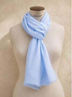 Light blue 100% linen scarf on mannequin