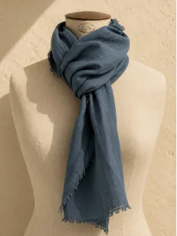 Green 100% linen scarf on mannequin