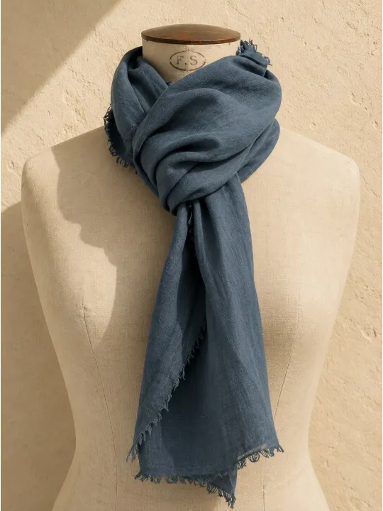 Green 100% linen scarf on mannequin