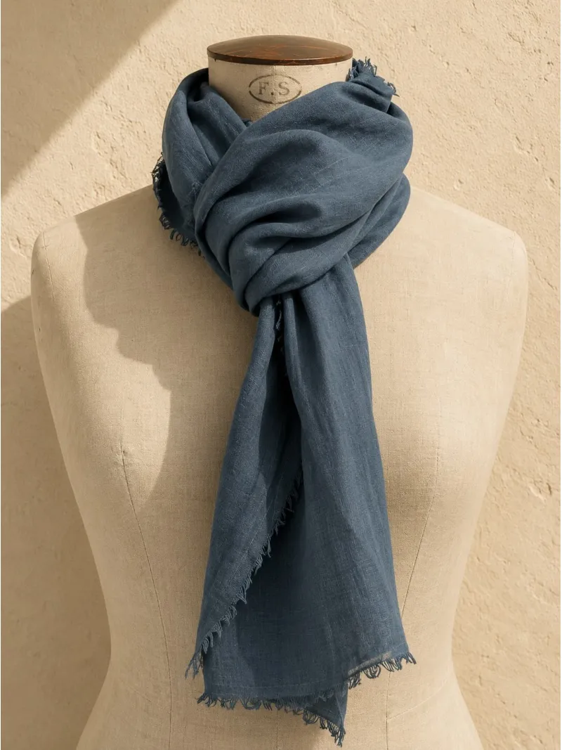Green 100% linen scarf on mannequin