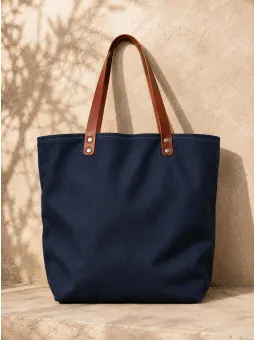 Navy linen tote bag with magnetic closure