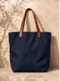 Navy linen tote bag with magnetic closure
