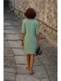 Robe en lin femme verte Roussillon, col V, manches 3/4 et poches, vue de dos