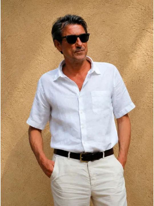 Men's white short sleeve linen shirt Bonnieux