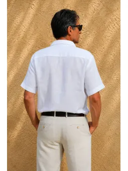 Back of men's white short sleeve linen shirt Bonnieux