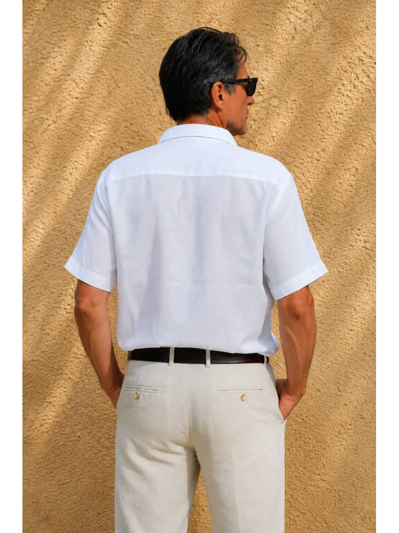 Back of men's white short sleeve linen shirt Bonnieux