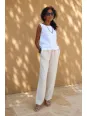 Pantalon en lin femme sable taille élastique Saignon