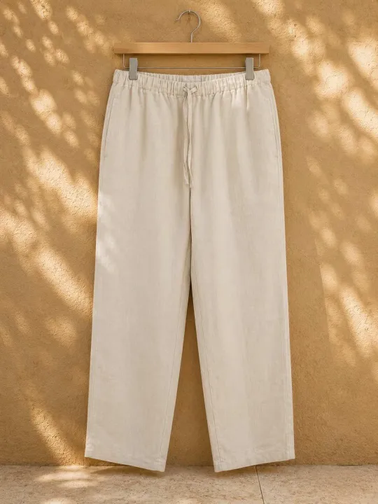 Pantalon en lin femme sable sur cintre