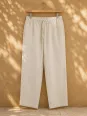 Women's sand linen trousers on hanger