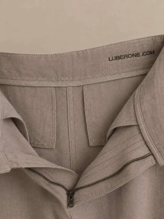 Intérieur du pantalon en lin à pinces femme beige