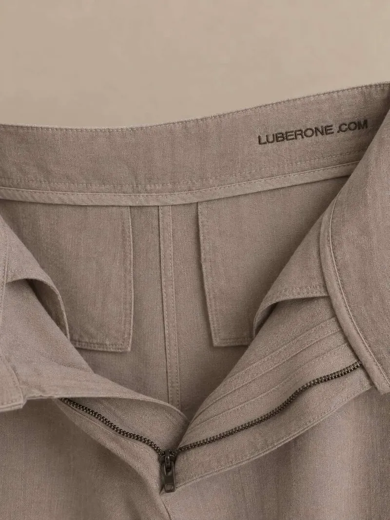 Intérieur du pantalon en lin à pinces femme beige