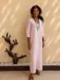Women's Rustrel long salmon linen dress with V-neck and long sleeves