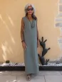 Robe longue en lin femme kaki sans manches Lacoste vue de face