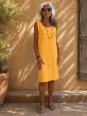 Robe en lin femme moutarde sans manches Lourmarin vue de face