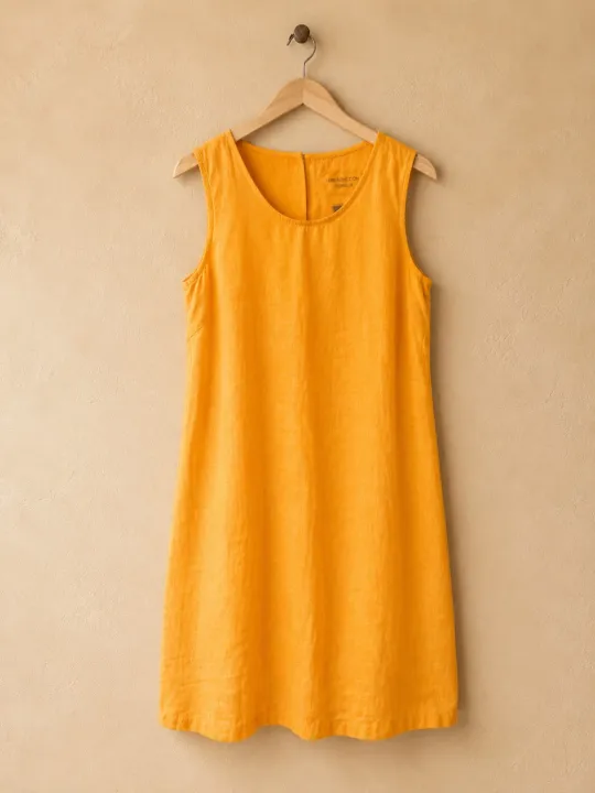 Robe en lin femme moutarde sans manches Lourmarin sur cintre