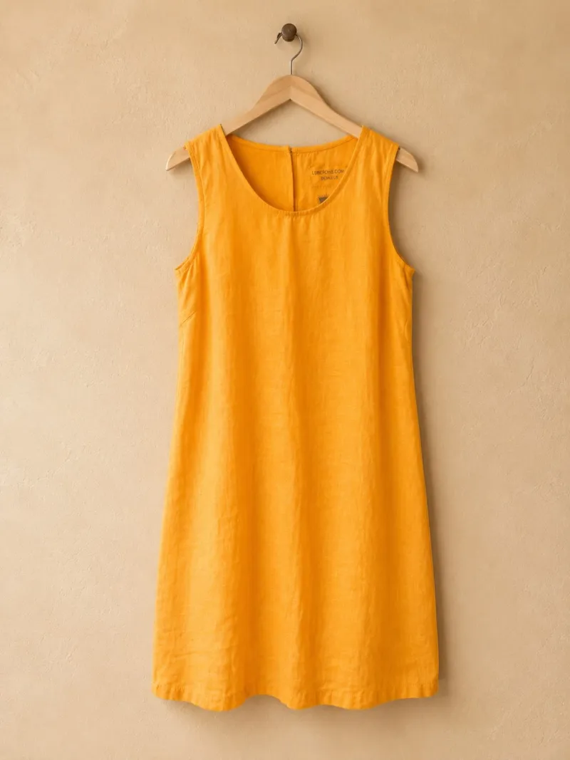 Robe en lin femme moutarde sans manches Lourmarin sur cintre