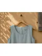 Women's grey green linen dress, sleeveless Lourmarin collar and label
