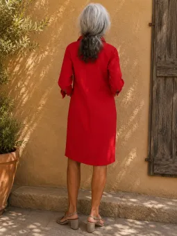 Robe chemise en lin femme rouge à manches 3/4 Ménerbes vue de dos