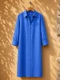 Robe chemise en lin femme bleu roi manches 3/4 Ménerbes sur cintre