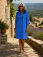 Robe chemise en lin femme bleu roi manches 3/4 dans le Luberon