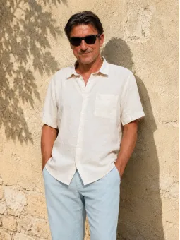 Chemise en lin homme sable à manches courtes Bonnieux vue de face