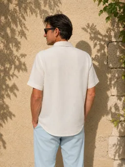 Chemise en lin homme sable à manches courtes Bonnieux vue de dos