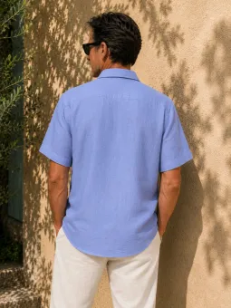Chemise en lin homme lilas à manches courtes Bonnieux vue de dos