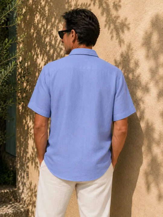 Chemise en lin homme lilas à manches courtes Bonnieux vue de dos