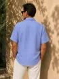 Lilac men's linen shirt with short sleeves Bonnieux back view