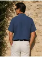 Chemise en lin homme marine à manches courtes Bonnieux vue de dos