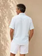 Sky blue men's linen shirt with short sleeves Bonnieux back view
