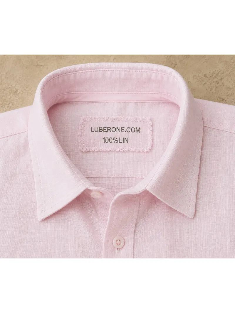 Col et étiquette d'une chemise en lin homme rose pâle Bonnieux