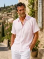 Chemise en lin homme rose pâle à manches courtes Bonnieux dans le Luberon